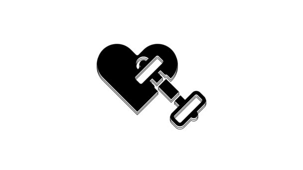 Black Dumbbell Heart Icon Isolated White Background Muscle Lifting Fitness — Wideo stockowe
