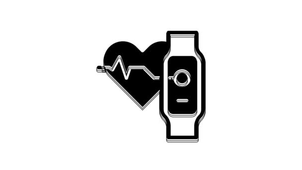 Schwarze Smart Uhr Mit Herzfrequenzsymbol Auf Weißem Hintergrund Fitness App — Stockvideo