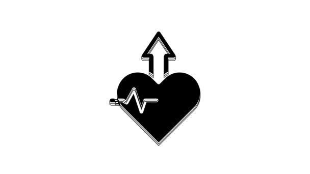 Black Heartbeat Increase Icon Isolated White Background Increased Heart Rate — Video Stock