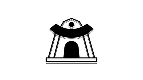 Black Traditional Korean Temple Building Icon Isolated White Background Video — Stock videók