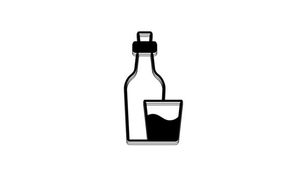 Black Soju Bottle Icon Isolated White Background Korean Rice Vodka — Stockvideo
