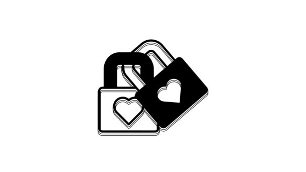 Black Lock Heart Icon Isolated White Background Locked Heart Love — ストック動画