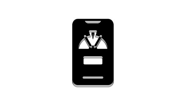 Чорне Щасливе Колесо Піктограмі Телефону Ізольовано Білому Тлі Відео Рух — стокове відео