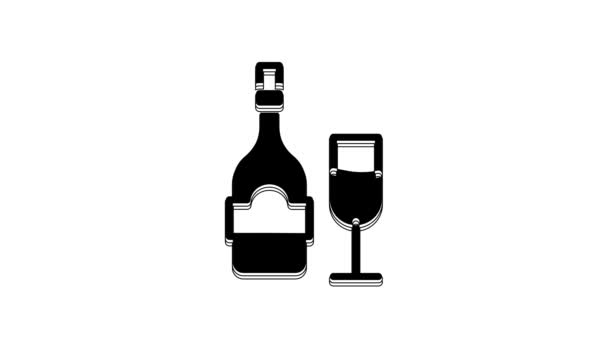 Black Champagne Bottle Glass Icon Isolated White Background Video Motion — Stock Video