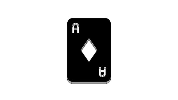 Zwarte Speelkaart Met Diamanten Symbool Pictogram Geïsoleerd Witte Achtergrond Casino — Stockvideo