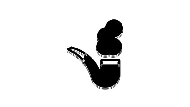 白い背景に煙のアイコンが隔離された黒い喫煙パイプ タバコパイプ 4Kビデオモーショングラフィックアニメーション — ストック動画