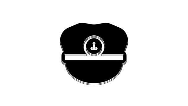 Black Captain Hat Icon Isolated White Background Video Motion Graphic — Stockvideo