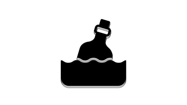Черный Стеклянная Бутылка Сообщением Воде Значок Изолирован Белом Фоне Письмо — стоковое видео