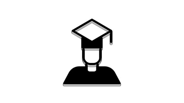 Negro Graduado Icono Gorra Graduación Aislado Sobre Fondo Blanco Animación — Vídeos de Stock