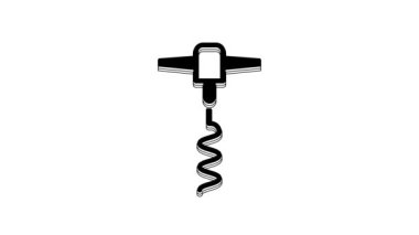 Black Wine corkscrew icon isolated on white background. 4K Video motion graphic animation.