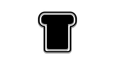 Beyaz arka planda izole edilmiş kızarmış kızarmış ekmek ikonu için siyah ekmek tostu. Öğle yemeği, akşam yemeği, kahvaltı atıştırmalığı. 4K Video hareketli grafik canlandırması.