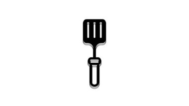 Siyah Barbekü spatula simgesi beyaz arkaplanda izole edildi. Mutfak spatula ikonu. Barbekü spatula işareti. Barbekü ve ızgara aleti. 4K Video hareketli grafik canlandırması.