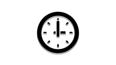 Siyah Saat simgesi beyaz arkaplanda izole edildi. Zaman sembolü. 4K Video hareketli grafik canlandırması.