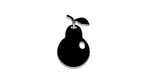 Czarna Ikona Gruszki Izolowana Białym Tle Owoce Symbolem Liści Animacja — Wideo stockowe
