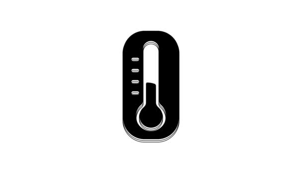 ブラック気象温度計白い背景に隔離されたアイコンを測定します 高温または低温を示す温度計機器 4Kビデオモーショングラフィックアニメーション — ストック動画