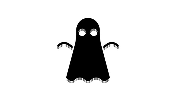 Ícone Fantasma Preto Isolado Fundo Branco Feliz Festa Halloween Animação — Vídeo de Stock