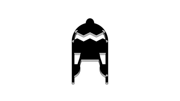 黑色冬季帽子图标孤立在白色背景上 4K视频运动图形动画 — 图库视频影像
