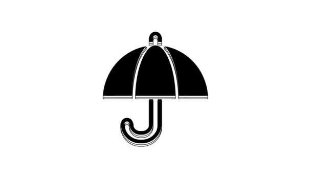 Чорна Парасолька Ізольована Білому Тлі Концепція Страхування Ватернепроникна Ікона Захист — стокове відео