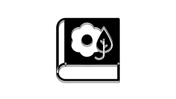 Czarna Ikona Herbarium Izolowana Białym Tle Suszone Liście Książce Animacja — Wideo stockowe