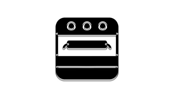 黑色烤箱图标隔离在白色背景上 煤气炉的标志 4K视频运动图形动画 — 图库视频影像