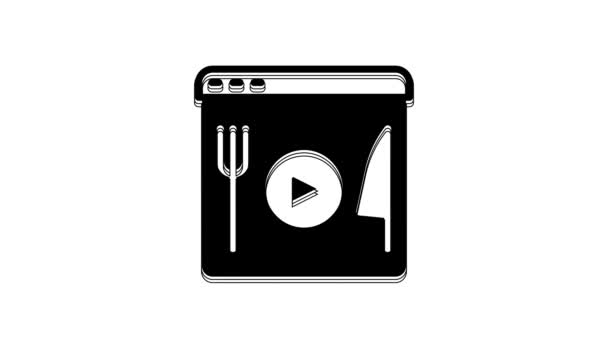 Fekete Főzés Élő Streaming Ikon Elszigetelt Fehér Háttér Videó Mozgás — Stock videók