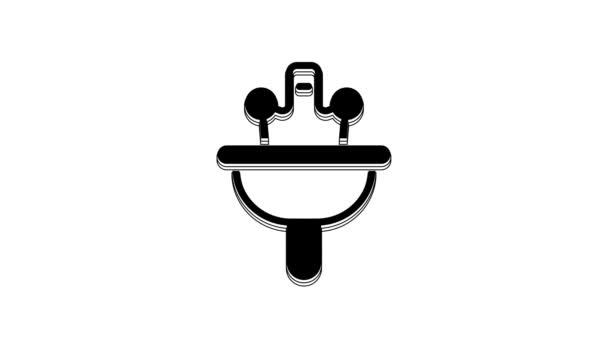 Black Washbasin Water Tap Icon Isolated White Background Video Motion — Stock Video