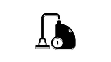 Siyah elektrikli süpürge ikonu beyaz arkaplanda izole edildi. 4K Video hareketli grafik canlandırması.