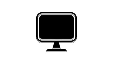 Siyah Bilgisayar ekran simgesi beyaz arkaplanda izole edildi. Elektronik cihaz. Ön manzara. 4K Video hareketli grafik canlandırması.