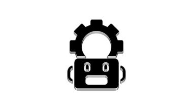 Siyah Robot beyaz arkaplanda izole edilmiş bir simge ayarlıyor. Yapay zeka, makine öğrenme, bulut hesaplama. 4K Video hareketli grafik canlandırması.