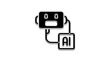 Black Artificial intelligence robot icon isolated on white background. Machine learning, cloud computing. 4K Video motion graphic animation.