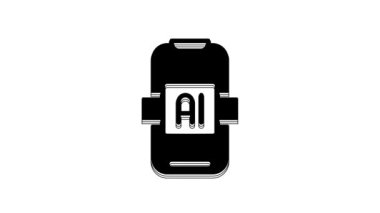 Black Artificial intelligence AI icon isolated on white background. Machine learning, cloud computing, automated support assistance and networks. 4K Video motion graphic animation.