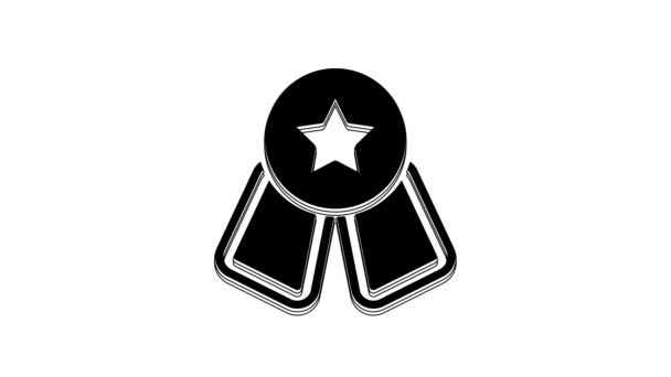 Черная Медаль Звездой Белом Фоне Символ Победителя Видеографическая Анимация — стоковое видео