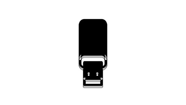 白の背景に隔離された黒いUsbフラッシュドライブのアイコン 4Kビデオモーショングラフィックアニメーション — ストック動画