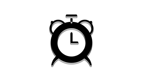 Μαύρο Ρολόι Συναγερμού Εικονίδιο Απομονώνονται Λευκό Φόντο Ξύπνα Σύνελθε Χρονικό — Αρχείο Βίντεο