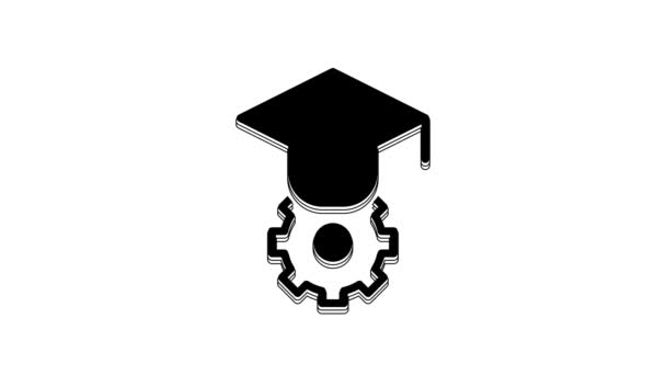 黑色毕业帽图标孤立在白色背景 有花生酱图标的毕业帽 4K视频运动图形动画 — 图库视频影像