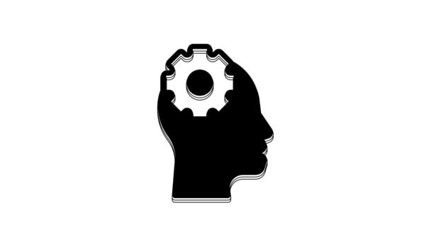 Black Human Head Gear Icon Isolated White Background Artificial Intelligence — Vídeos de Stock
