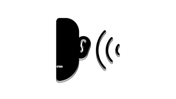 Black Ear Listen Sound Signal Icon Isolated White Background Ear — стоковое видео