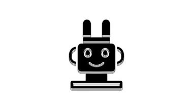 Black Robot toy icon isolated on white background. 4K Video motion graphic animation.