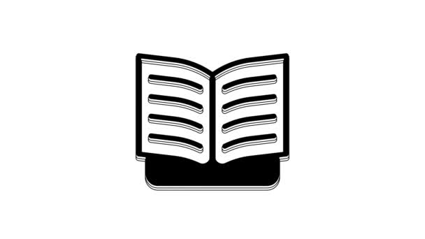 Μαύρο Ανοιχτό Εικονίδιο Βιβλίου Απομονωμένο Λευκό Φόντο Γραφική Κίνηση Κίνησης — Αρχείο Βίντεο