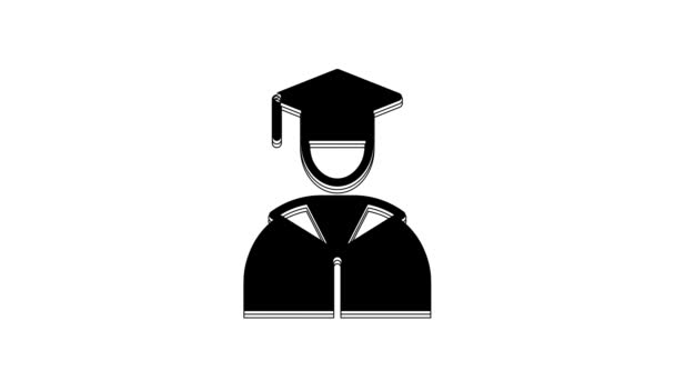 Black Graduate Graduazione Cap Icona Isolata Sfondo Bianco Animazione Grafica — Video Stock