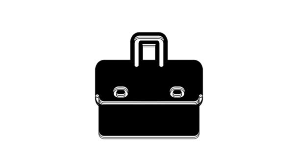 Ікона Black Briefcase Ізольована Білому Тлі Підпис Бізнес Справи Портфель — стокове відео