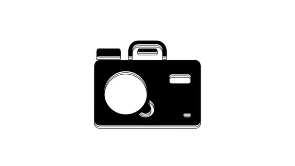 Black Photo Camera Icon Isolated White Background Foto Camera Digital — Stockvideo