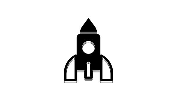 Cohete Negro Nave Juguete Icono Aislado Sobre Fondo Blanco Viaje — Vídeos de Stock