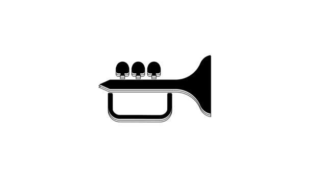 Czarna Ikona Trąbki Odizolowana Białym Tle Trąbka Instrumenty Muzyczne Animacja — Wideo stockowe