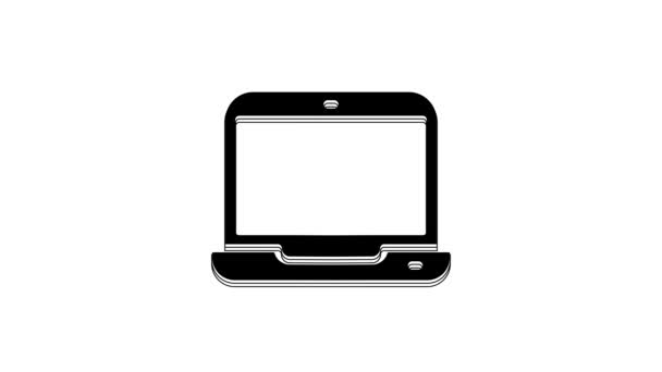Μαύρο Εικονίδιο Laptop Απομονωμένο Λευκό Φόντο Σημειωματάριο Υπολογιστή Κενό Σήμα — Αρχείο Βίντεο