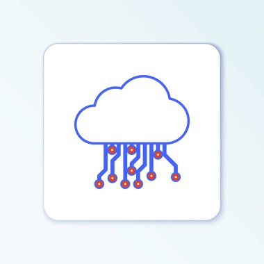 Beyaz arkaplanda izole edilmiş şeylerin İnternet satırı simgesi. Bulut hesaplama tasarım konsepti. Dijital ağ bağlantısı. Renkli taslak konsepti. Vektör