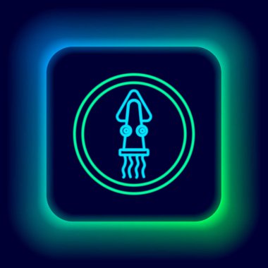 Siyah arka planda izole edilmiş bir plaka ikonunda parlayan neon çizgisi Ahtapot. Renkli taslak konsepti. Vektör