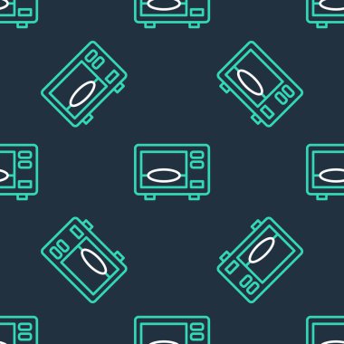 Çizgi mikrodalga fırın ikonu siyah arkaplanda izole edilmiş pürüzsüz desen. Ev aletleri simgesi. Vektör