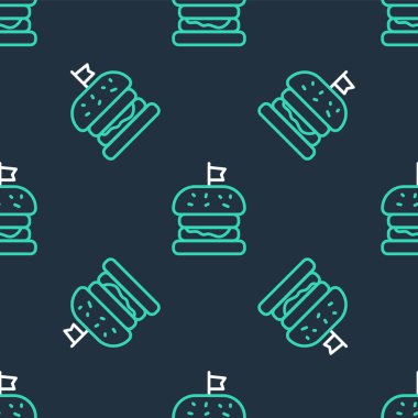 Çizgi Burger simgesi siyah arkaplanda izole edilmiş. Hamburger ikonu. Çizburger sandviç tabelası. Fast food menüsü. Vektör