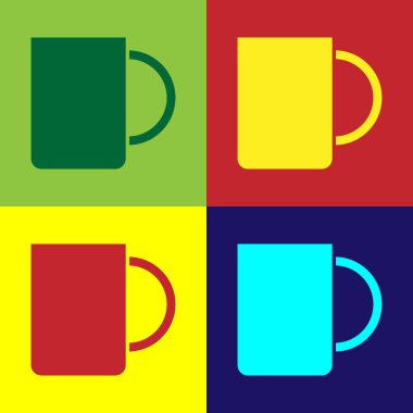 Pop art kahve fincanı simgesi renk arkaplanında izole edilmiş. Çay fincanı. Sıcak içecek kahvesi. Vektör İllüstrasyonu.